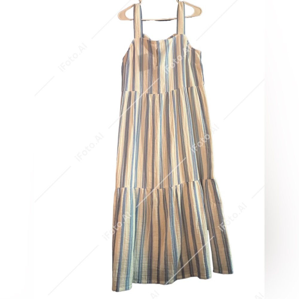 NWT New Women’s J Jill Blue Medium Maxi  White Dress with Straps